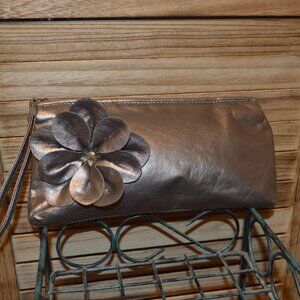 Sephora Silver Clutch Wristlet Cosmetic Bag Cute Flower